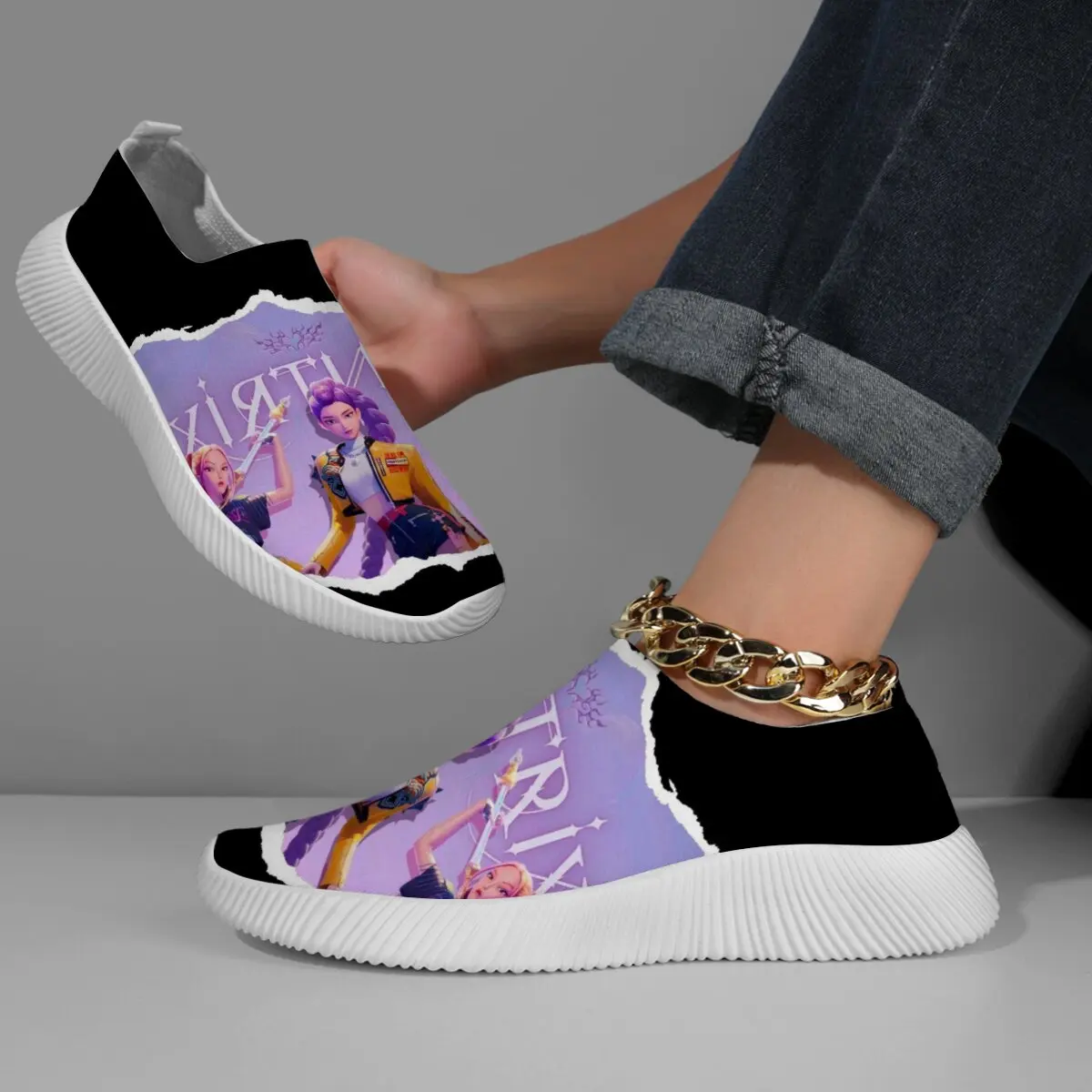 

Women Sports Shoes Trixie Printed Casual Slip-On Sneakers with White Sole Comfortable Running Shoes Women Flats Vulcanized Shoe