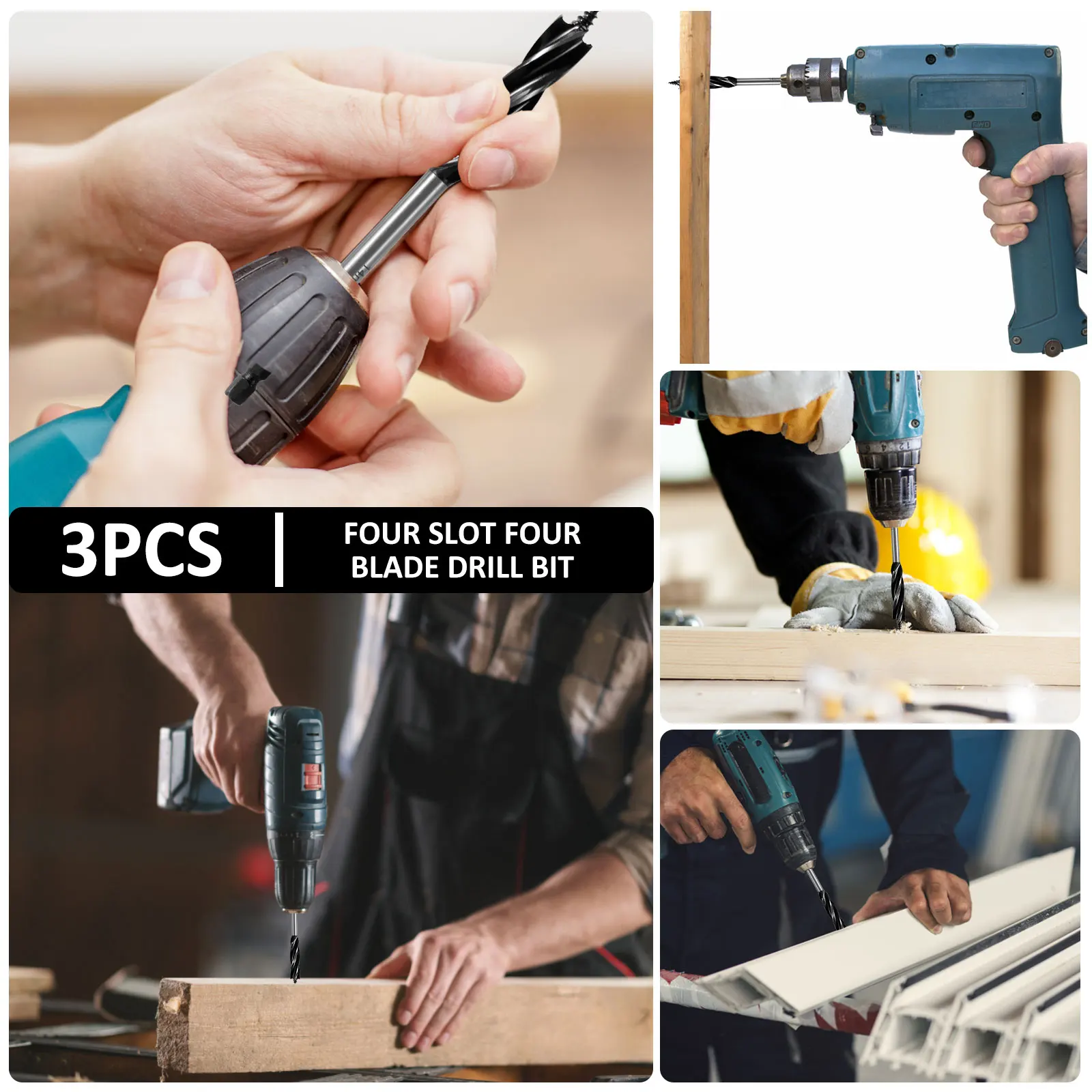 10/12/14mm Set di punte da trapano a coclea Punta da trapano elicoidale per legno Taglio rapido Coclea Falegname Strumento Foro per legno Punta da trapano Strumento per la lavorazione del legno