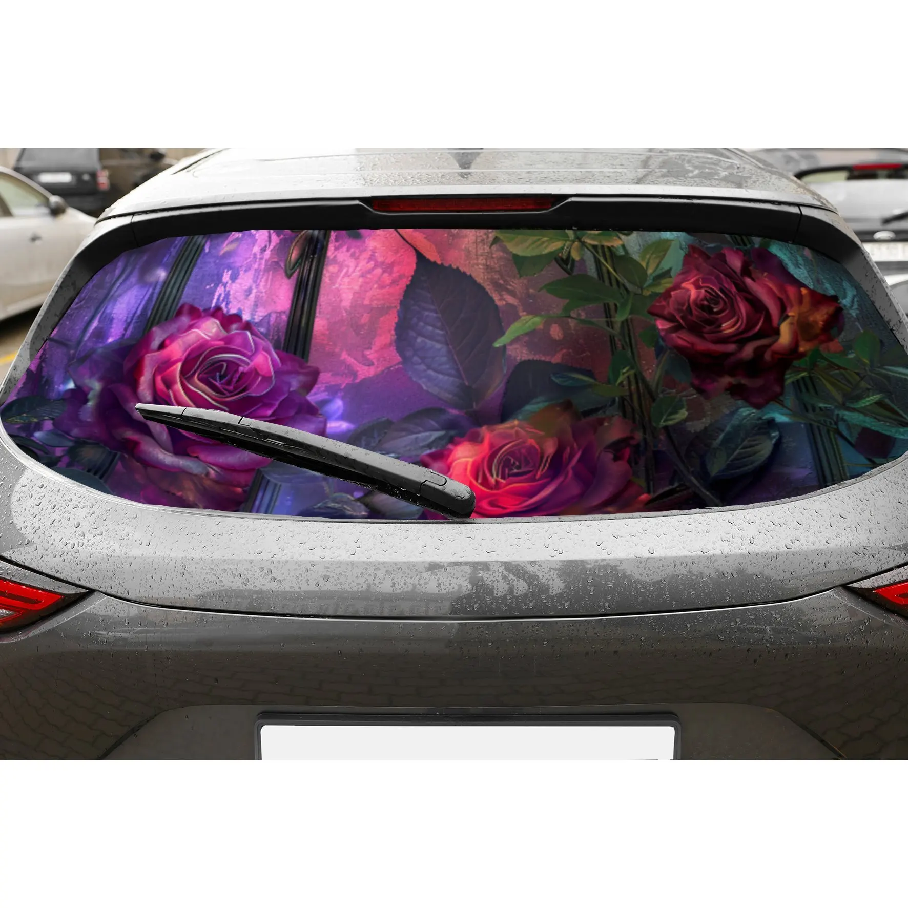 

Перфорированные автомобильные виниловые наклейки из ПВХ с красочным принтом роз, прочная наклейка на заднее лобовое стекло автомобиля, водонепроницаемая наклейка на заднее окно автомобиля, Priva