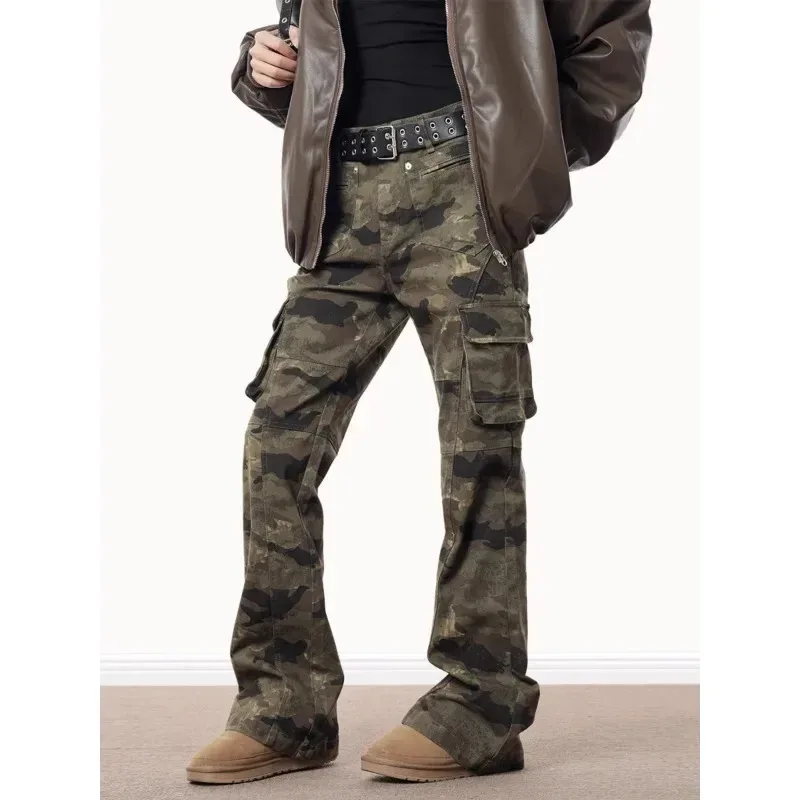 

American Style Retro Camouflage Multi-Pocket Men's Jeans Spring Autumn New Hip Hop Straight Leg Slimming Flared Workwear Pants