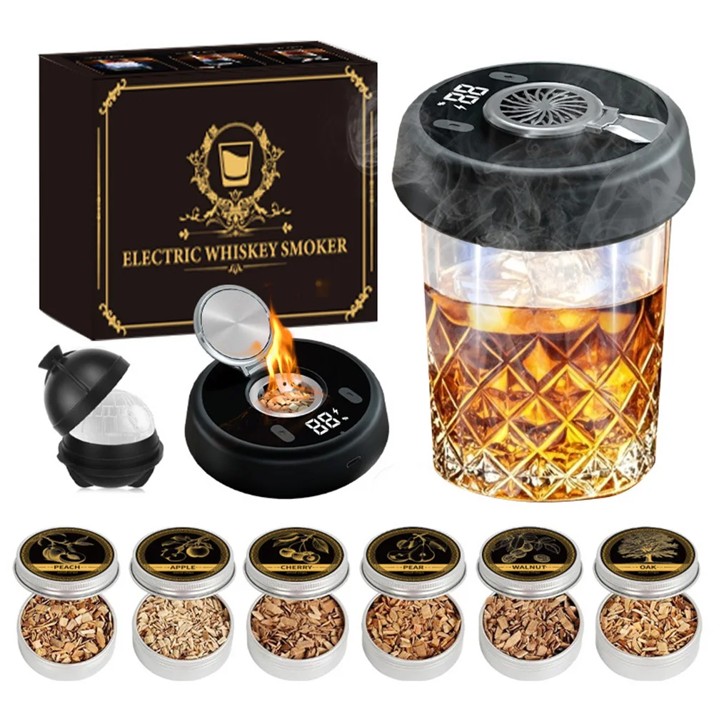 

Cocktail & Whiskey Smoker Kit - Old Fashioned Smoker Kit with 6 Flavors Wood Chips, Built-in Rechargeable Electric Lighter Gifts