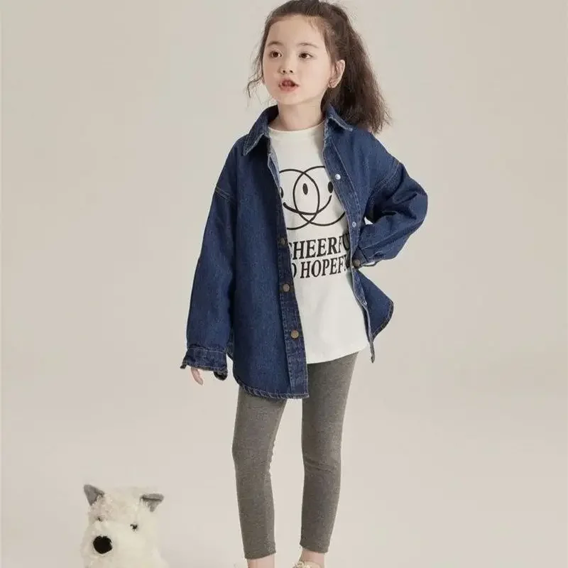 Kids Girls Denim Bouse Shirts 2024 New Fahsion Teenage Girls Casual Loose Shirts Autumn Jean Cotton Cardigan Korean Style Tops