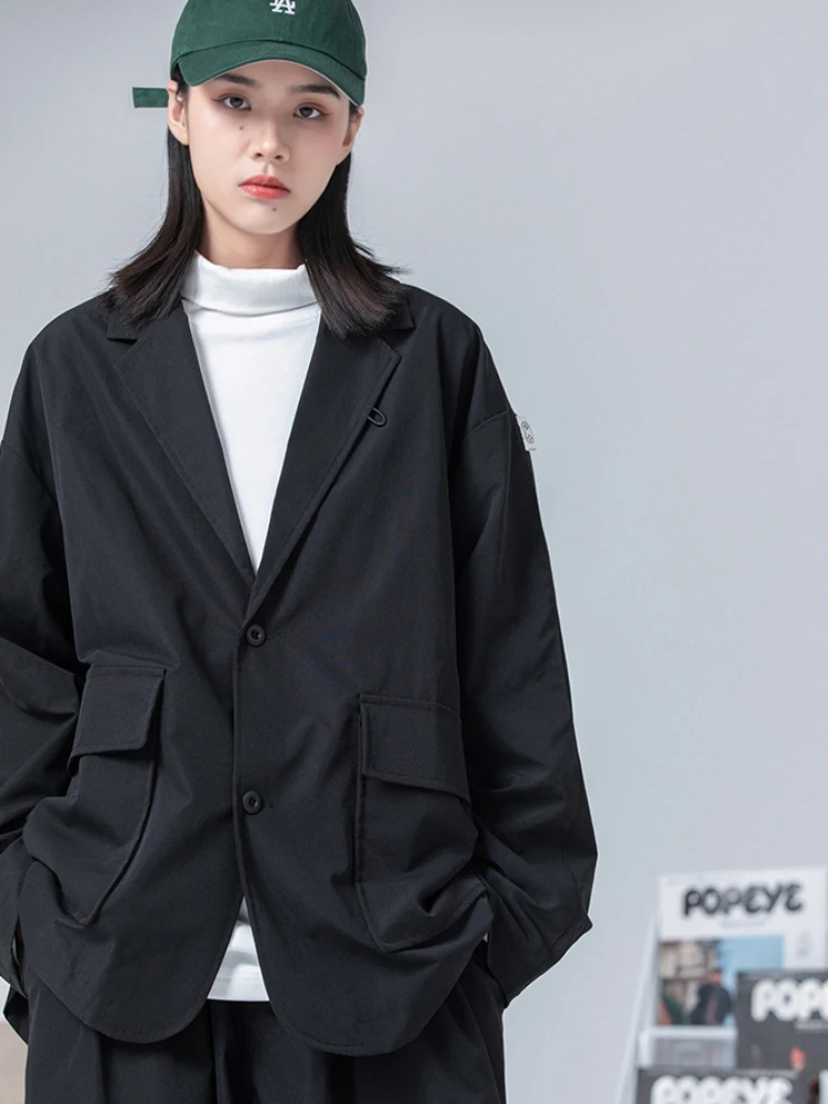 Loose Blazers Women Pocket Fashion Leisure Solid Streetwear All-match Unisex British Style Retro Simple  Long Sleeve 