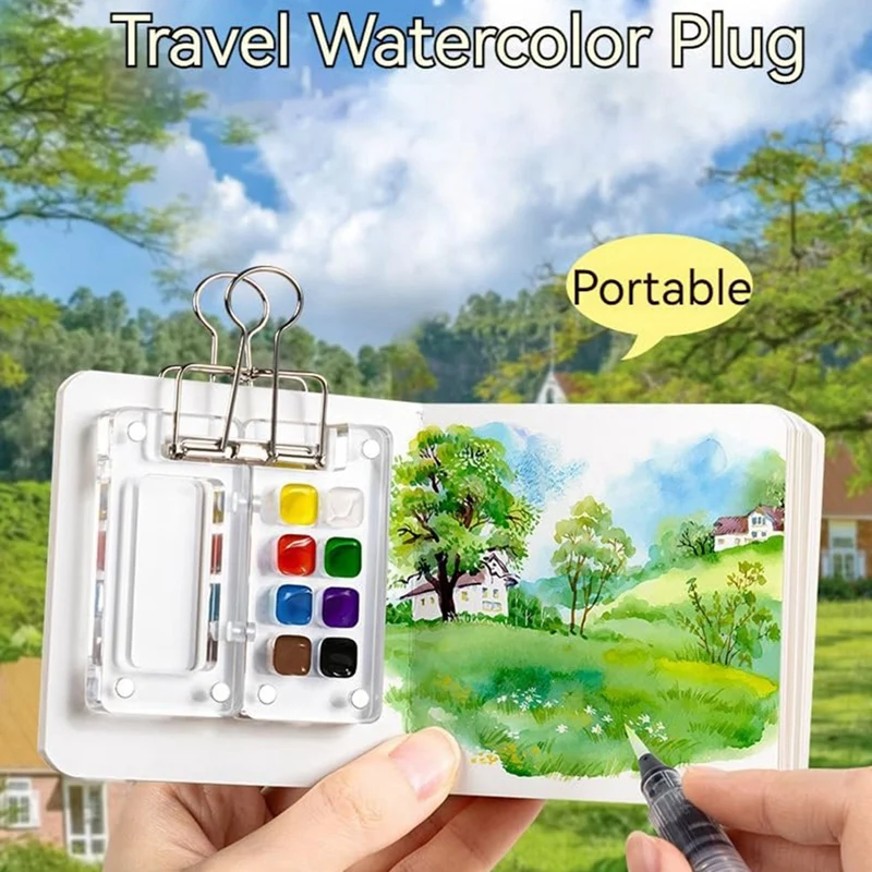 BEDW-paquet de Palette de peinture prête à l'emploi pour voyage, Mini Palette de peinture de voyage acrylique, Mini Palette de peinture de voyage avec Clips de reliure