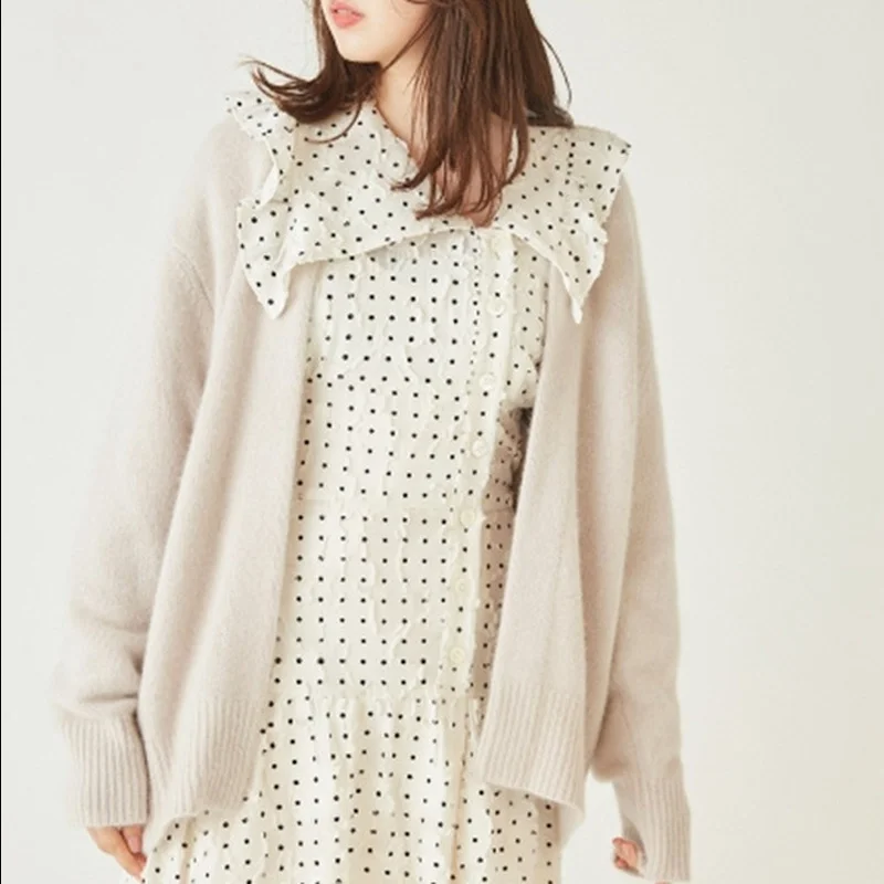 2022 Autumn Winter Women Knitted Outerwear Japanese Simple Softable Sweater Solid Long Sleeve Mid Length Cardigan