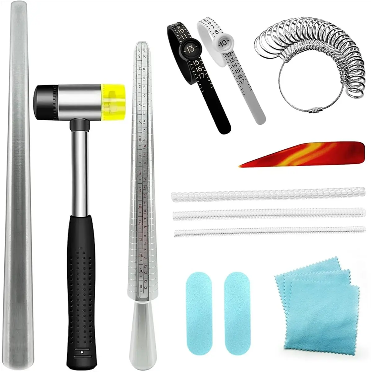 Ring Sizer Mandrel Measuring Tool, Jewelry Rubber Mallet Hammer, Wire Wrap Rings Tools, Metal Finger Size Stick [2026 MOCC]