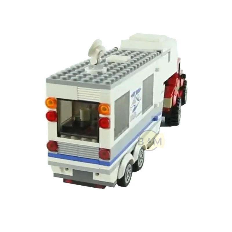 Coche de Camping de la serie City para padres e hijos, 360 piezas, Mini modelo de bloques de construcción autoblocantes, juguete para niños, regalo de cumpleaños y Navidad