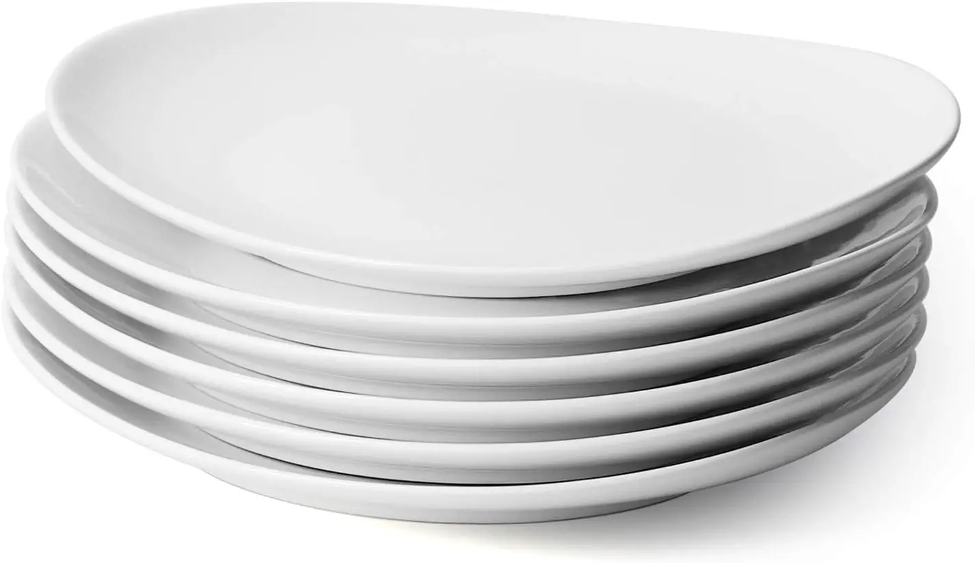 

Porcelain 11 Inch Dinner Plates Set of 6 - White Dinner Plates - Dishwasher, Microwave, Oven Safe, Scratch Resistant