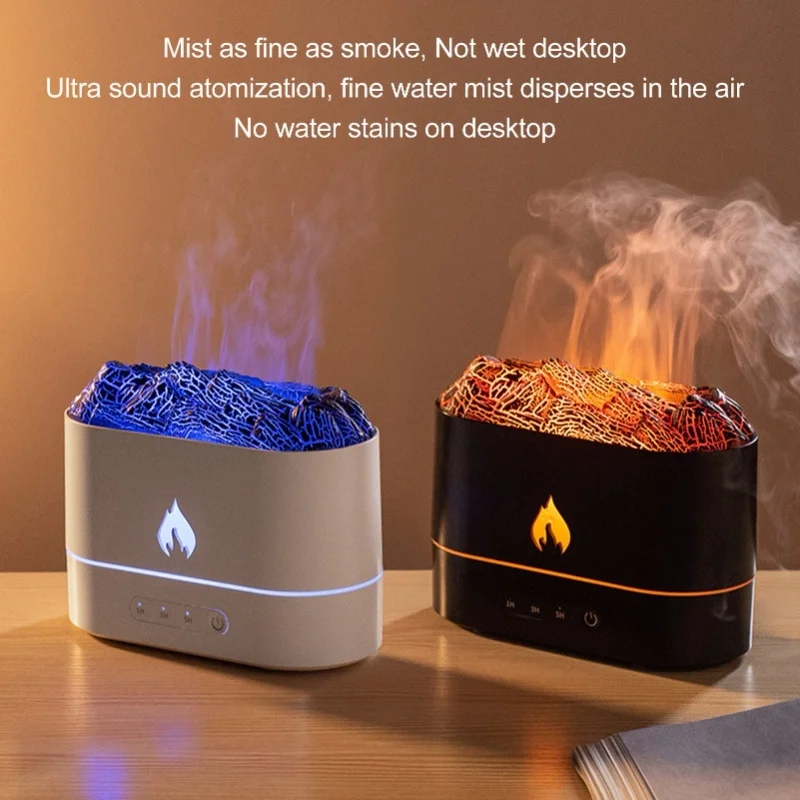 Volcano Aroma Diffuser 7 Colors Lights Fine Mist Simulated Flame Smart Timer 250ml Tank Super Quiet USB Charging Volcano