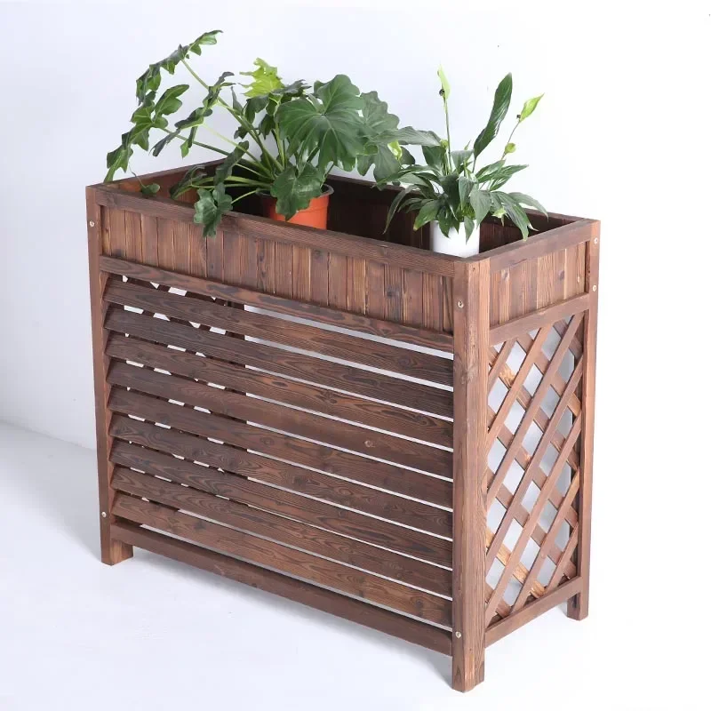 Anti-corrosion Wooden Outdoor Air Conditioning Trellis Holders Balcony Shelf Decoration Fence Solid Wood Host Cover