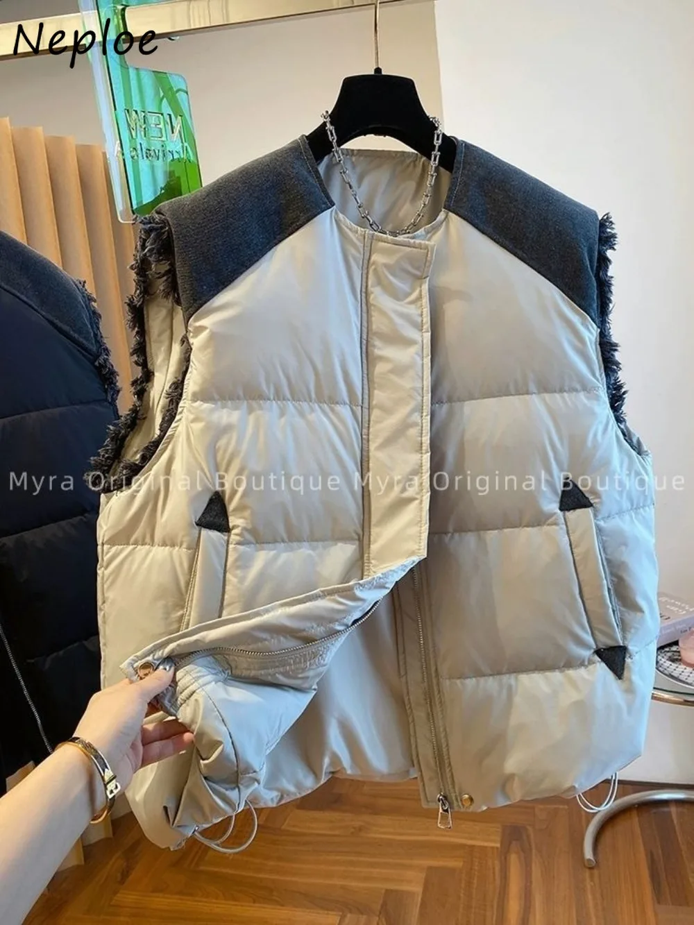 

Neploe Корея Шикарный Новый Теплый Утолщенный Жилет Джинсовый Лоскутный Флэш Veste Femme Свободная Одежда Наружная Панель Модная Горячая Продажа Moda Mujer