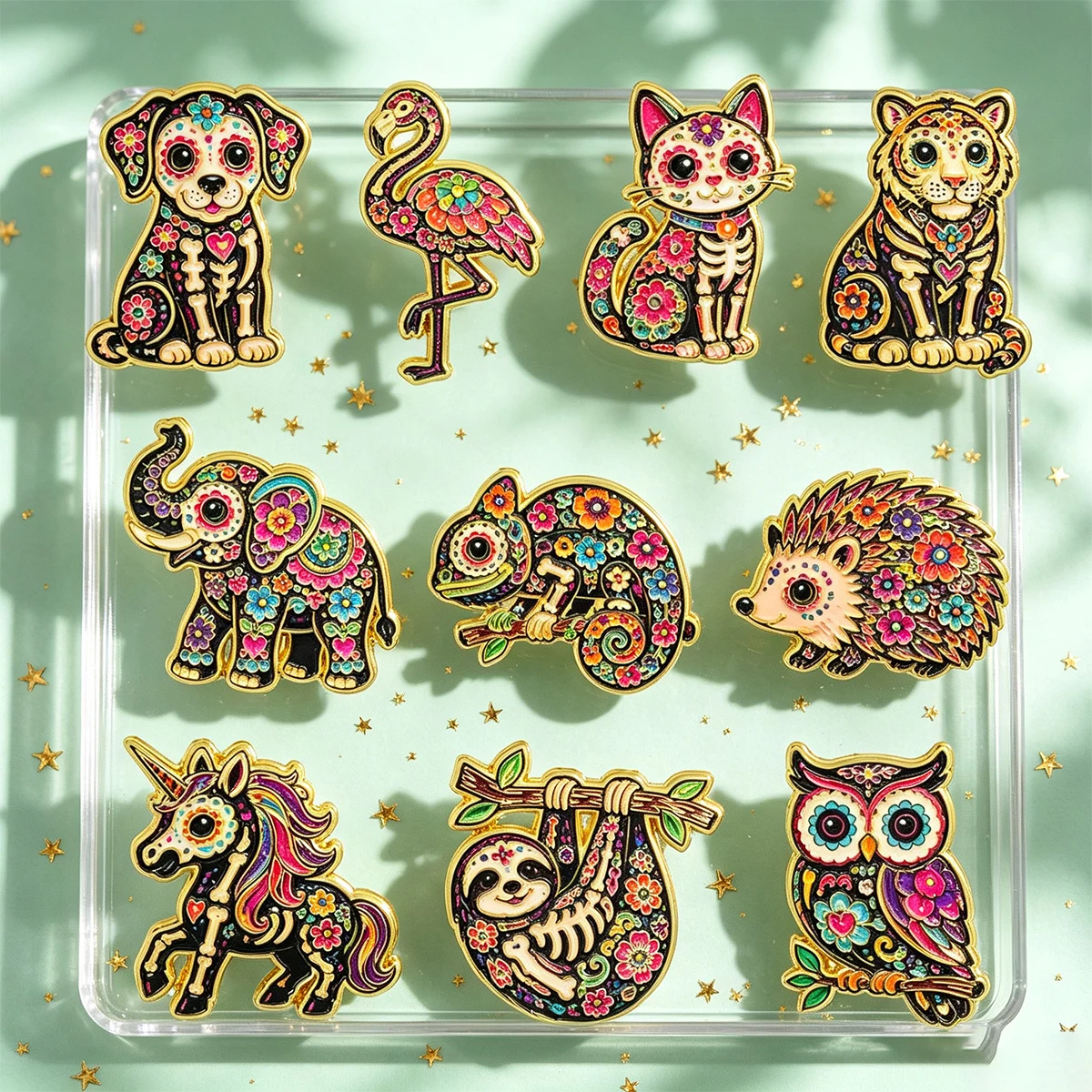 10 Stück/Set Day Of The Dead Skelett Emaille-Pin Blumen-Katzen-Tiger-Brosche Rucksäcke Tasche Kragen Revers Dekoration Schmuck Geschenk für Freunde – Detail 7