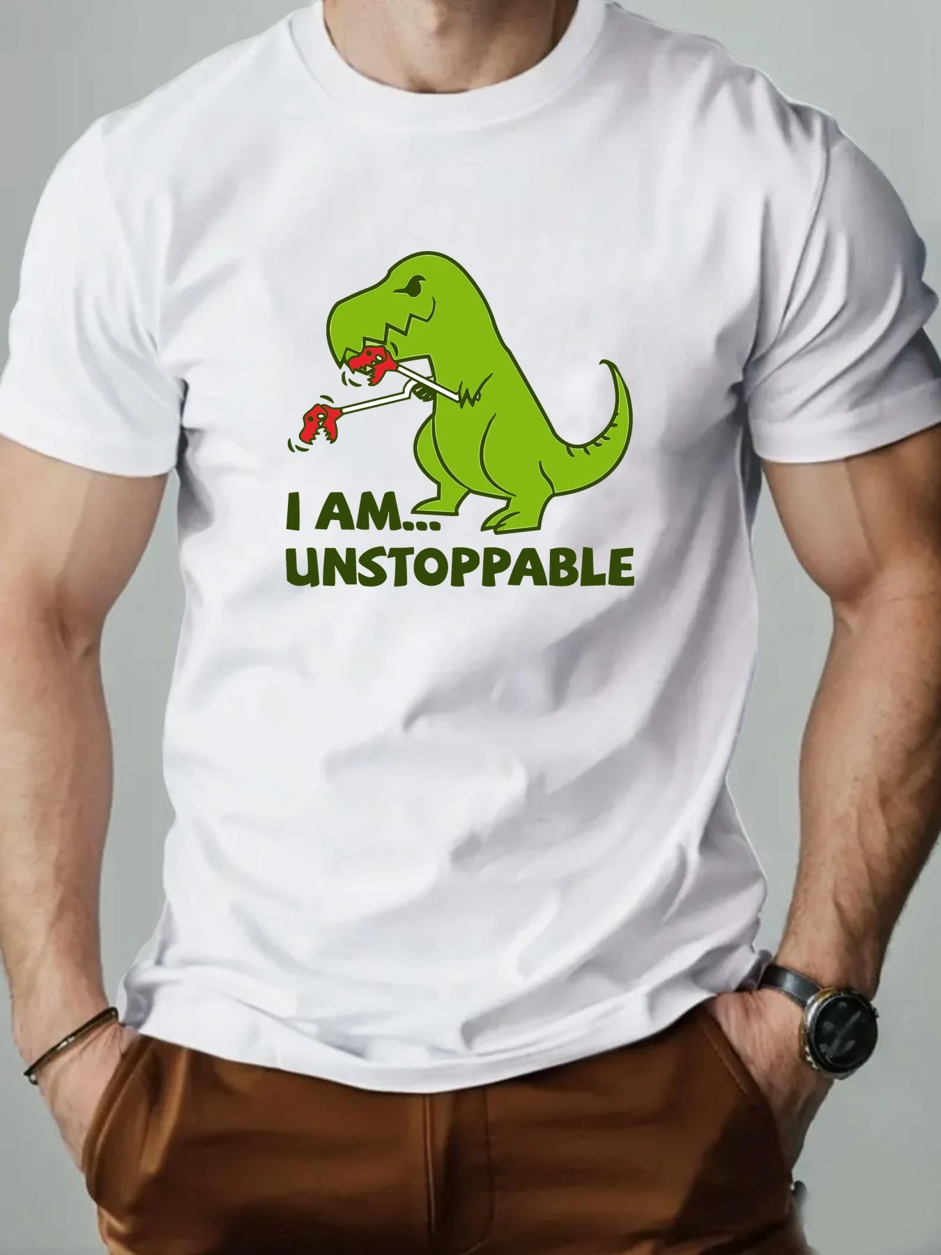 

Men's T-Shirt Dinosaur Printing Pattern Fashion Leisure Sports Cotton Tee Men's Round Neck T-shirt High Quality Men's Clothing