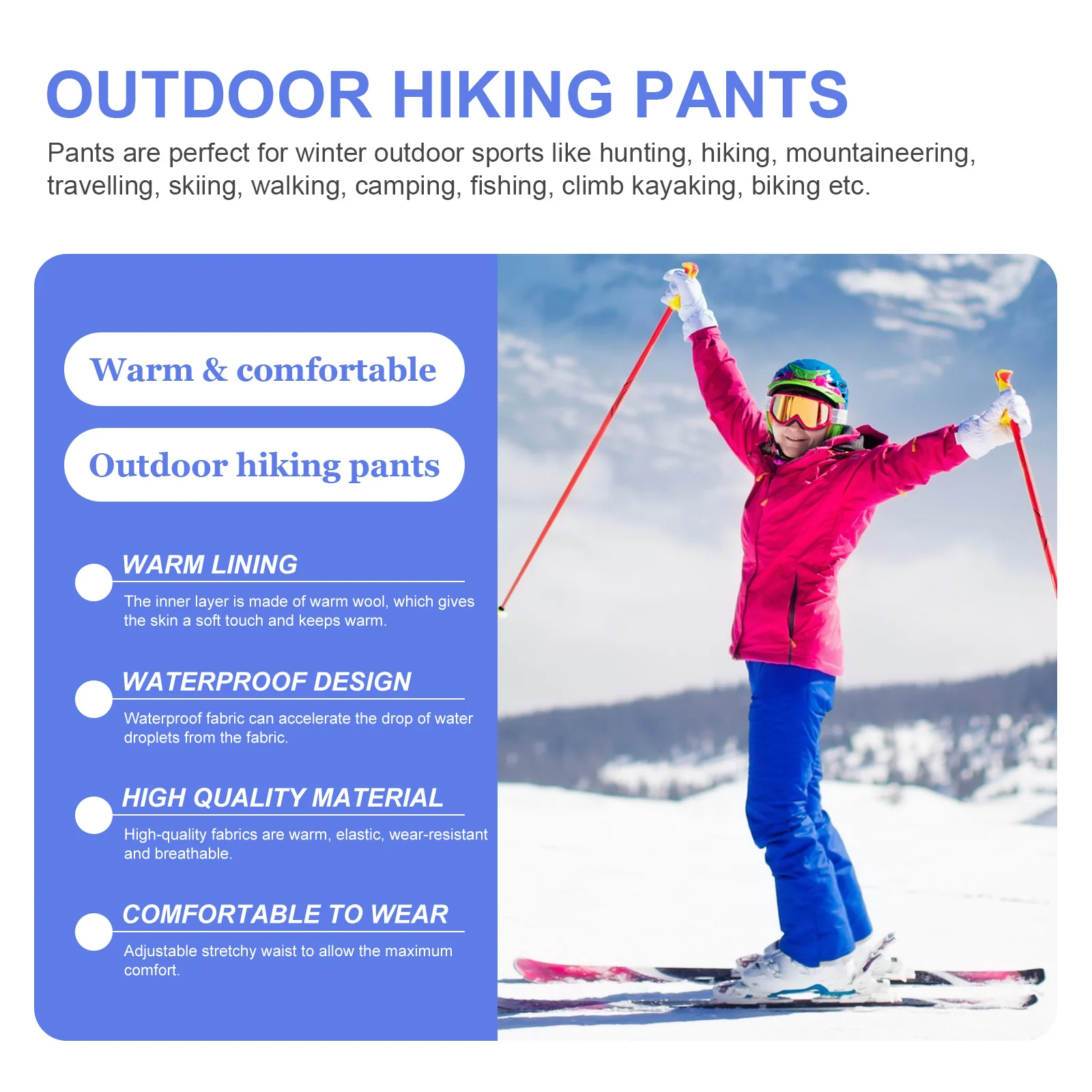 

Thickened Outdoor Sports Pants Warm Fleece Lined Adjustable Waist Hiking Waterproof Windproof Pants for Winter Mountaineering