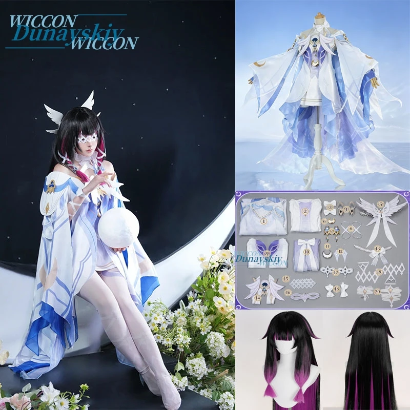 

Genshin Women Full Set Uniform Outfit Columbina Cosplay Gradient long wig cosplay costume sexy Impact HarbingerCosplay Costumes