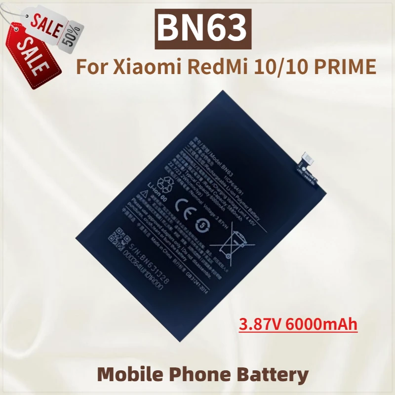 

High Quality BN63 Mobile Phone Battery 3.87V 6000mAh For Xiaomi RedMi 10/10 PRIME Brand New Replacement Battery