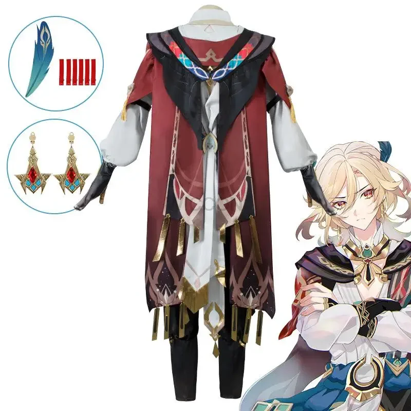 Kaveh Cosplay Costume para homens e mulheres, Game Genshin Impact, Peruca, Uniforme, Brincos, Trajes de Festa de Halloween