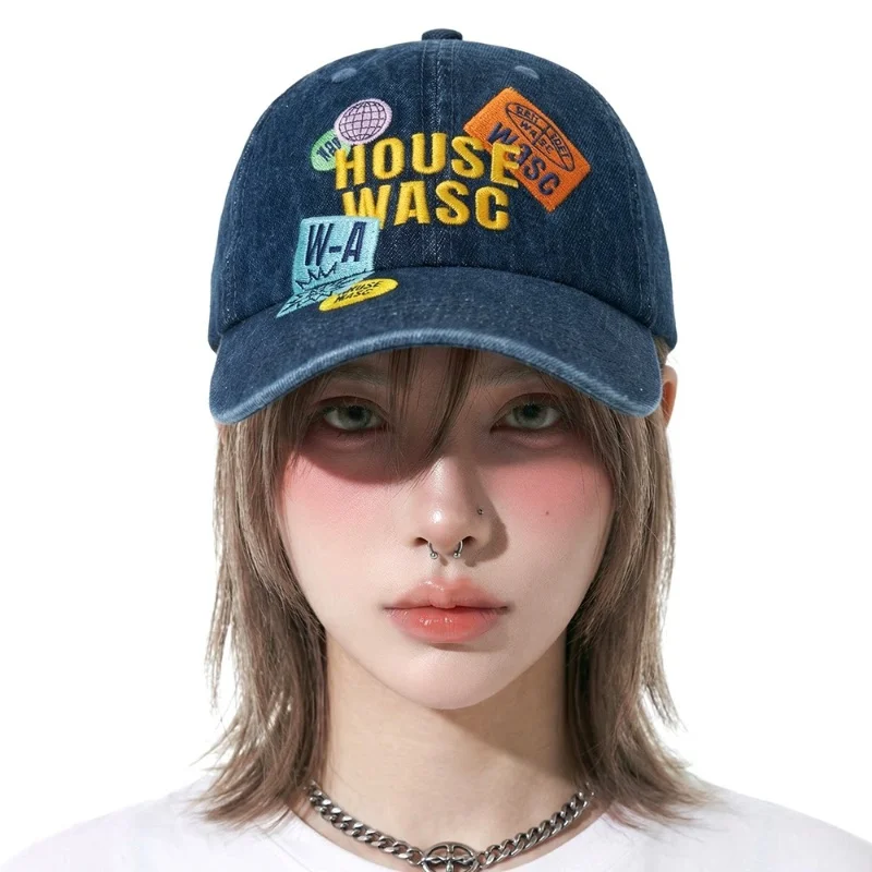 Summer Polka Dot Embroidered Baseball Cap Black Wide Brim Sun Protection Big Head Circumference Small Face Display Hat