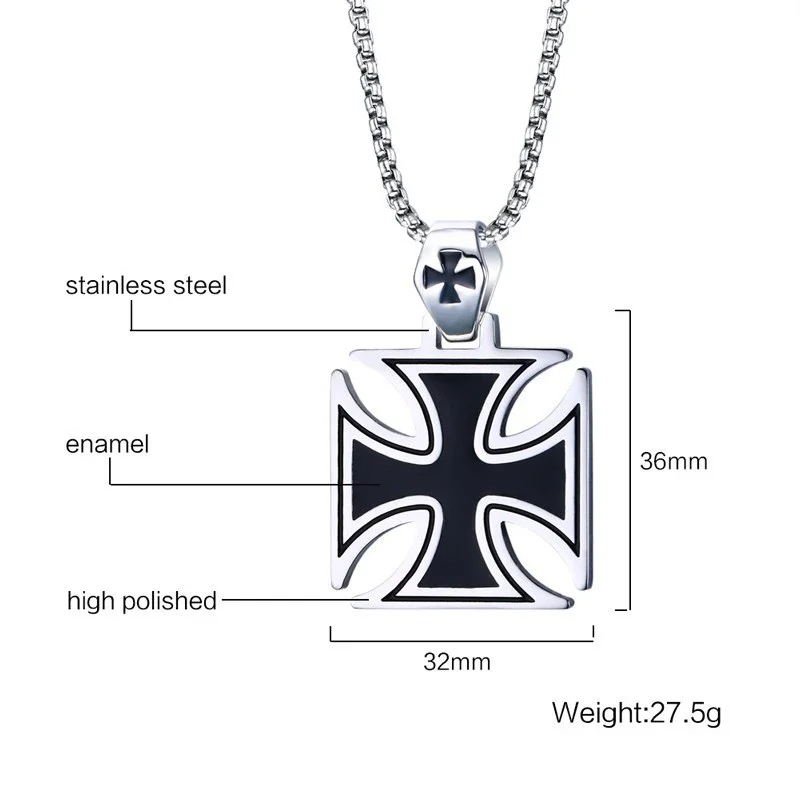 Fashion Knights Templar Iron Jewelry Sets for Men Boy Cross Necklace Pendant Earrings Maltese Male 24Inch Chain