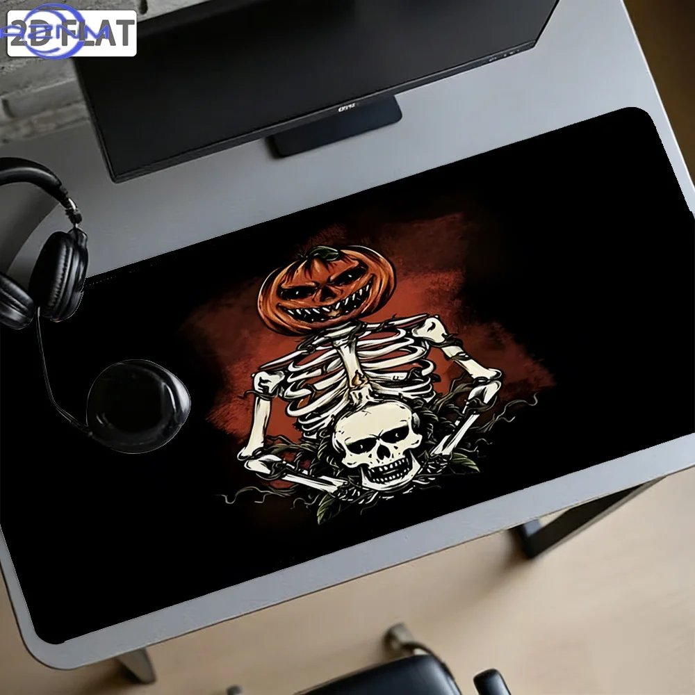 1pc, 2D Planar Printing Halloween Themed Stitched Edge Mouse Pad, Creative Pumpkin Skeleton Design, Thickened Non-slip Rubber Ba