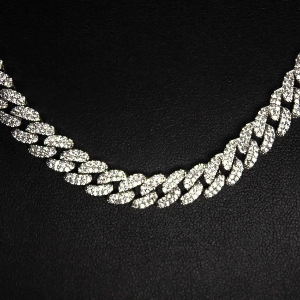 Factory Sale Vvs Mossanite Necklace Miami 2 Rows Sterling Silver 925 6mm Moissanite Cuban Link Chain