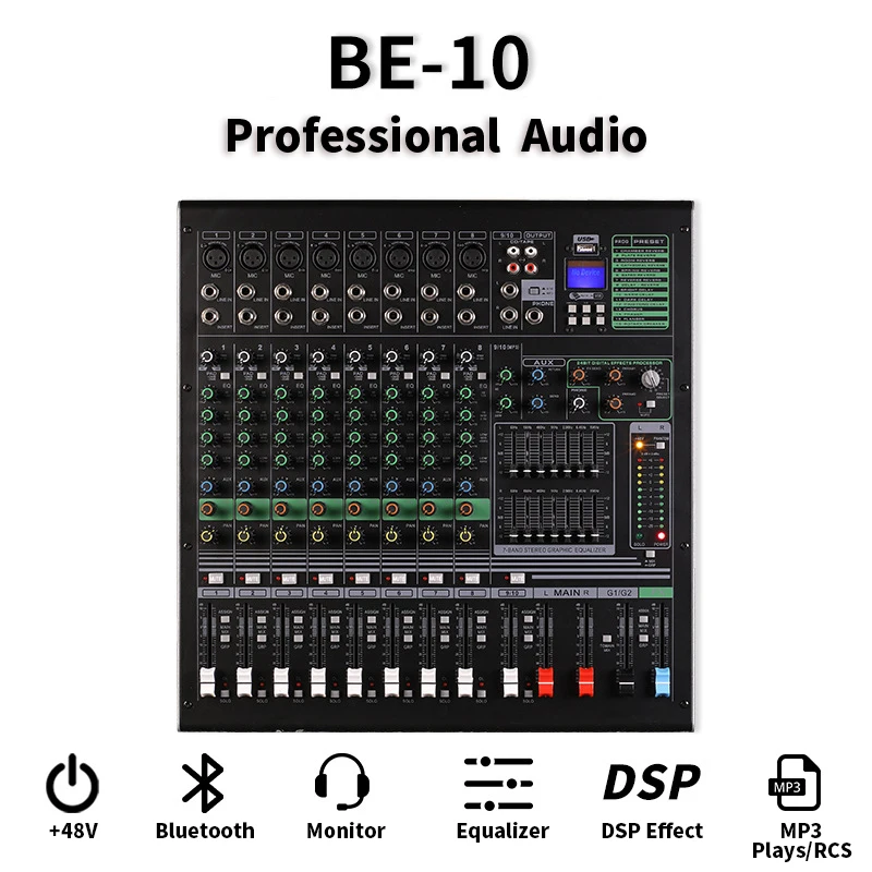 Audio Motorized Faders Sound Dj Power Pc Connection System Mixer With Bt Usb Inputs