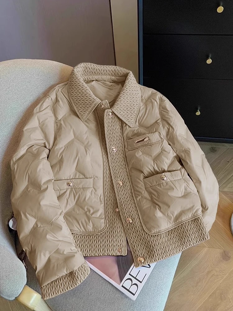 

Retro Patchwork Lightweight Cotton Jaet Women's Autumn Winter Casual Versatile Collar Single Button Long Sve Coat