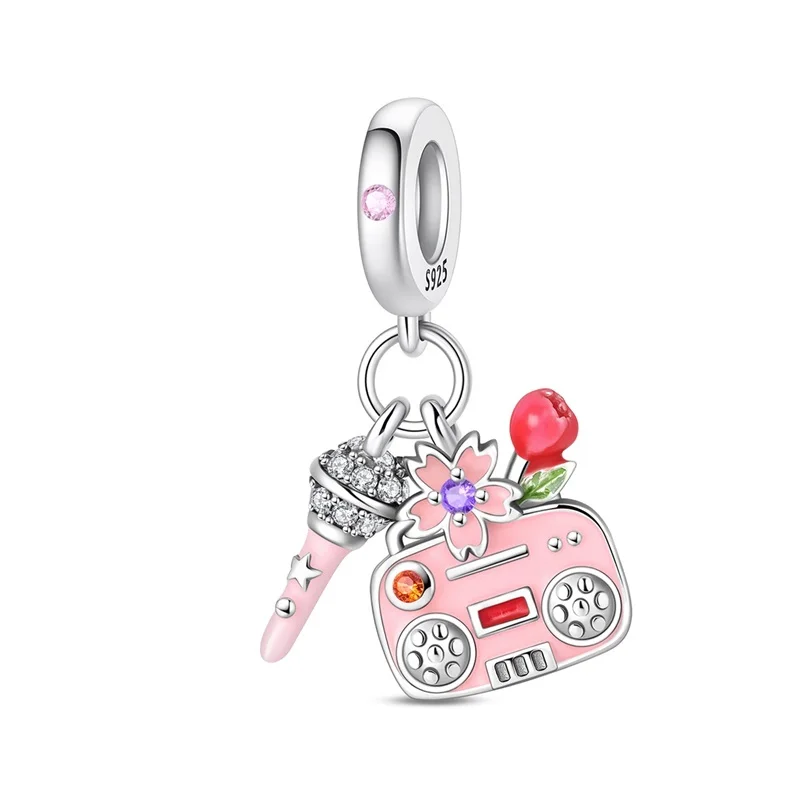 925 Sterling Silber Musikblumen-Charms, Perlen für Damen, passend für 3mm Armbänder, feiner DIY-Schmuck, Geburtstagsgeschenke