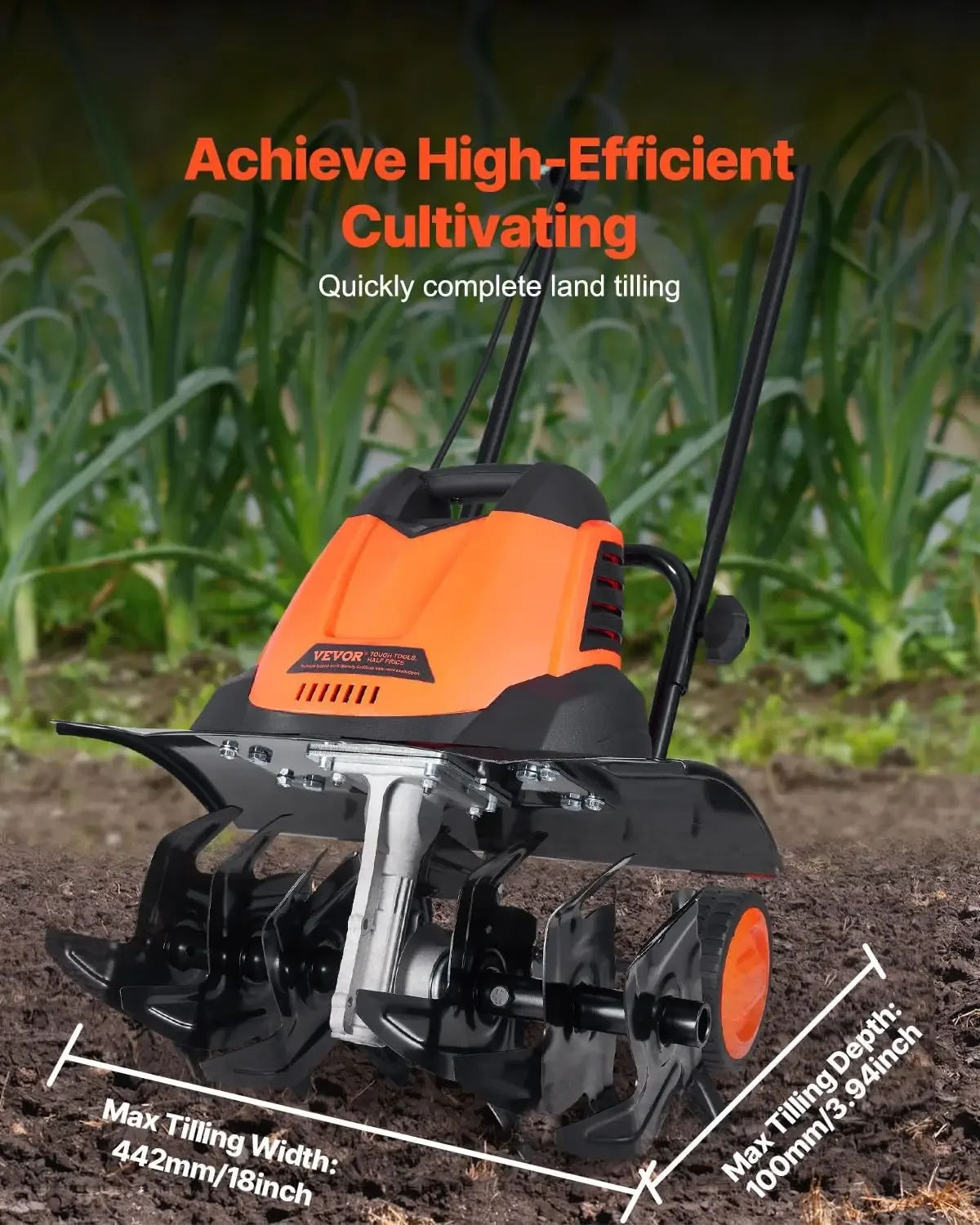 

[Free Shipping!]12 Amp Electric Tiller, 18" Tilling Width 3.94" Tilling Depth Corded Electric Tiller/Cultivator, Steel Mn Tines