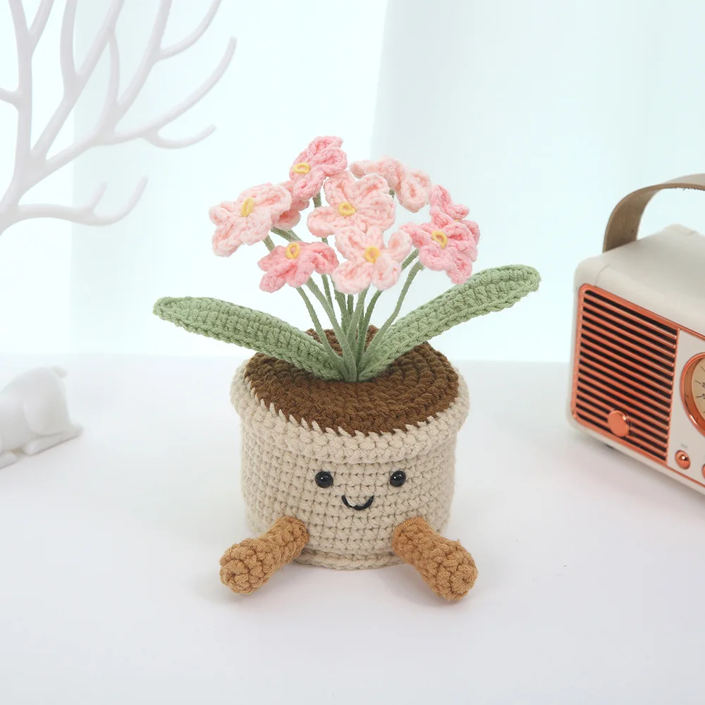 Niedlicher Häkel-Blumentopf Kreative Strick-Pflanzentöpfe Handgefertigte Gewebte Blumen Schreibtisch-Bücherregal-Deko Lustiges Geschenk – Detail 5