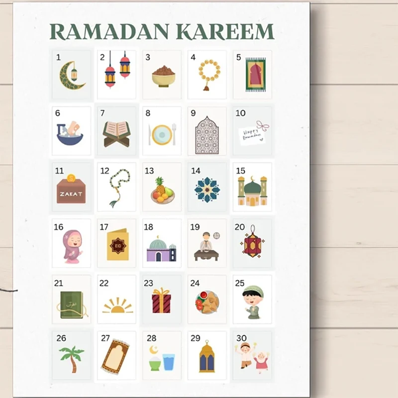 Ramadan Kareem Countdown Advent Calendar bag Muslim Islamic eid Mubarak Wall Hanging home door decoration sign kid boy girl gift