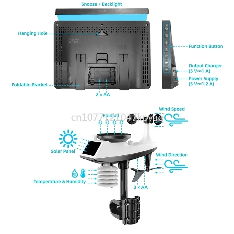 Direction and Speed Barometric Alarm Clock 433Mhz Wireless Professional Weather Station Wind