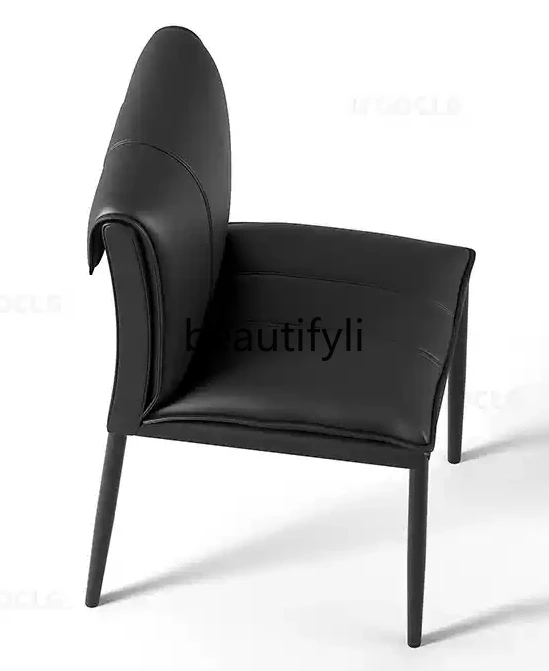 Italian light luxury high-end leather dining chair modern simple urban style dining table and chairs