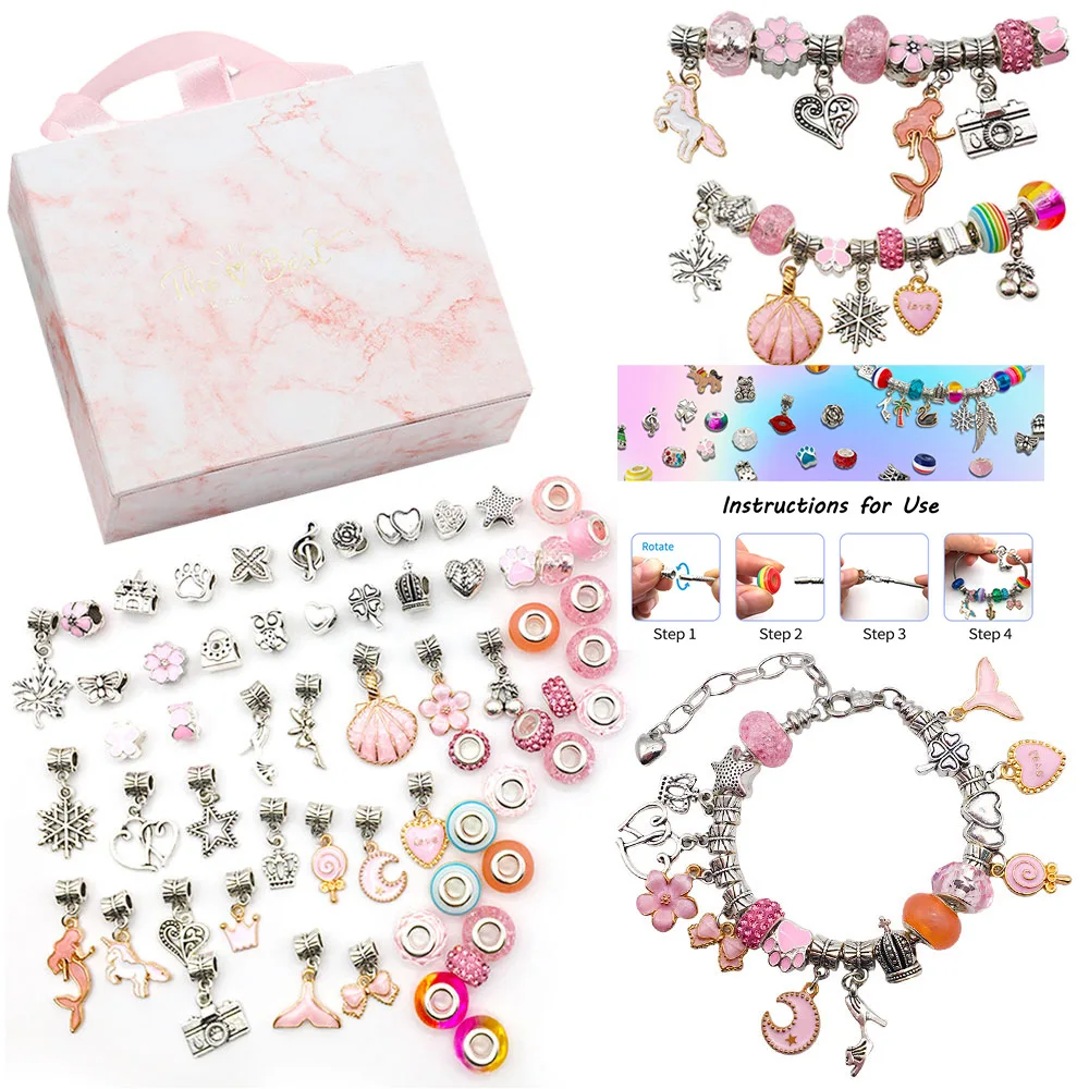 Pink gift box set children's creative DIY handmade crystal bracelet jewelry women's gift hand string bulk material assembly