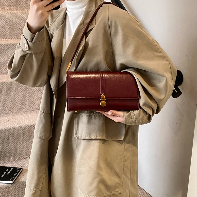 MOODS Retro Flap Crossbody Messenger Bags For Women PU Leather Pure Color Small Square Shoulder Bag Designer Handbag Luxury 2025