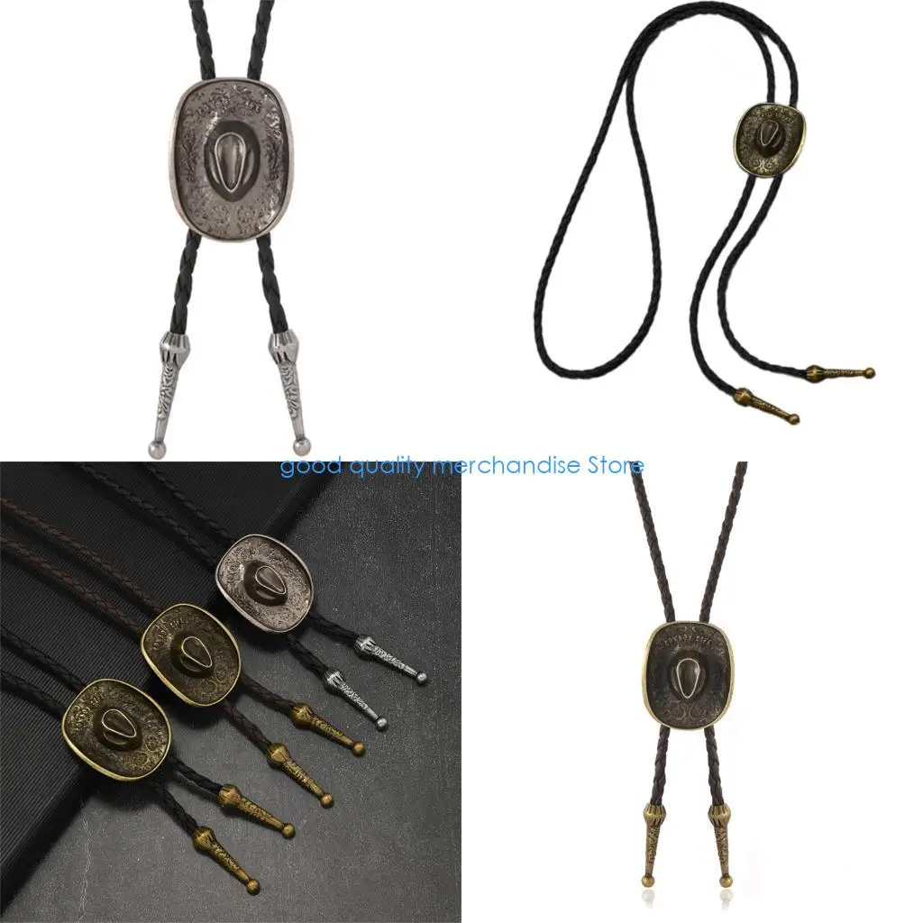 Y5JD بولو التعادل قلادة مع قبعة رعاة البقر مع نجمة القمح ديكور بو الجلود نمط خمر