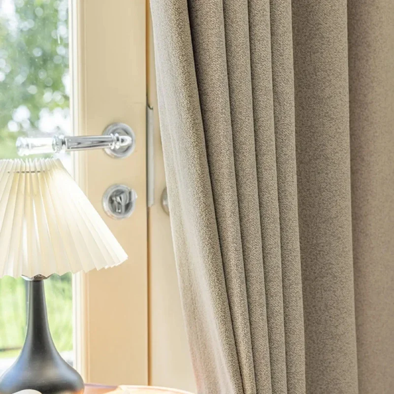 2024 Nordic Style Curtains for Living Dining Room Bedroom Beige Simple Thickened Thermal Insulation Imitation Cashmere Custom