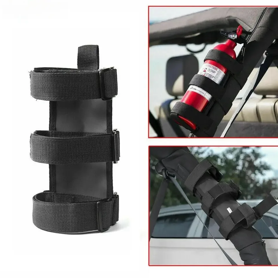 Auto Roll Bar Brandblusser Houder Verstelbare Mount Strap Klittenband Voor Jeep Wrangler Yj Tj Jk Jl 1987-2021 Auto Accessoires