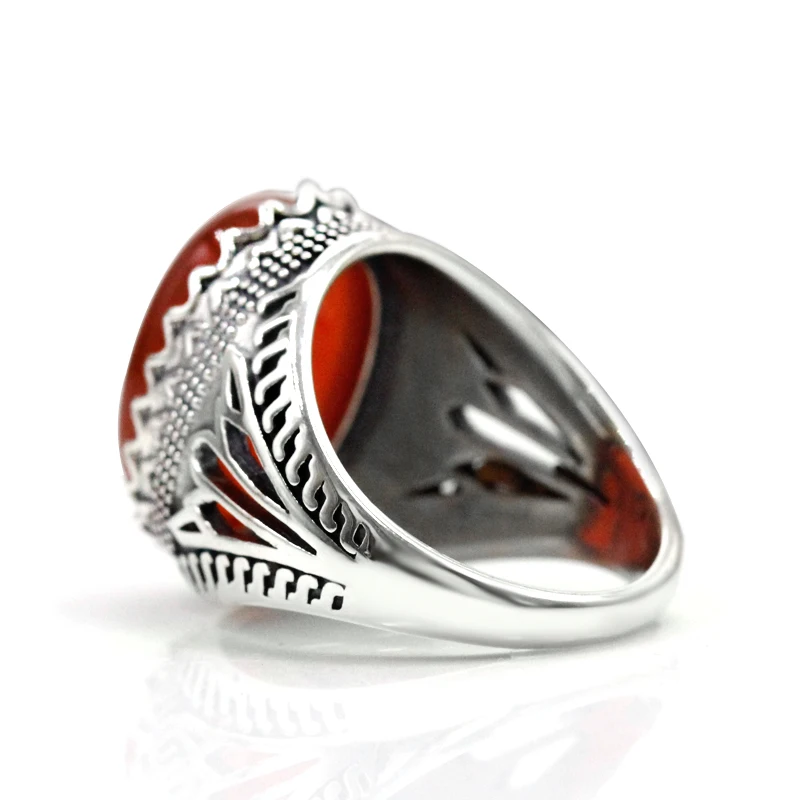 خاتم فضة إسترليني للرجال والنساء ، خاتم مصنوع يدويًا ، فاسق عتيق ، عقيق أحمر طبيعي ، مجوهرات أنيقة ، هدايا عيد الميلاد #2