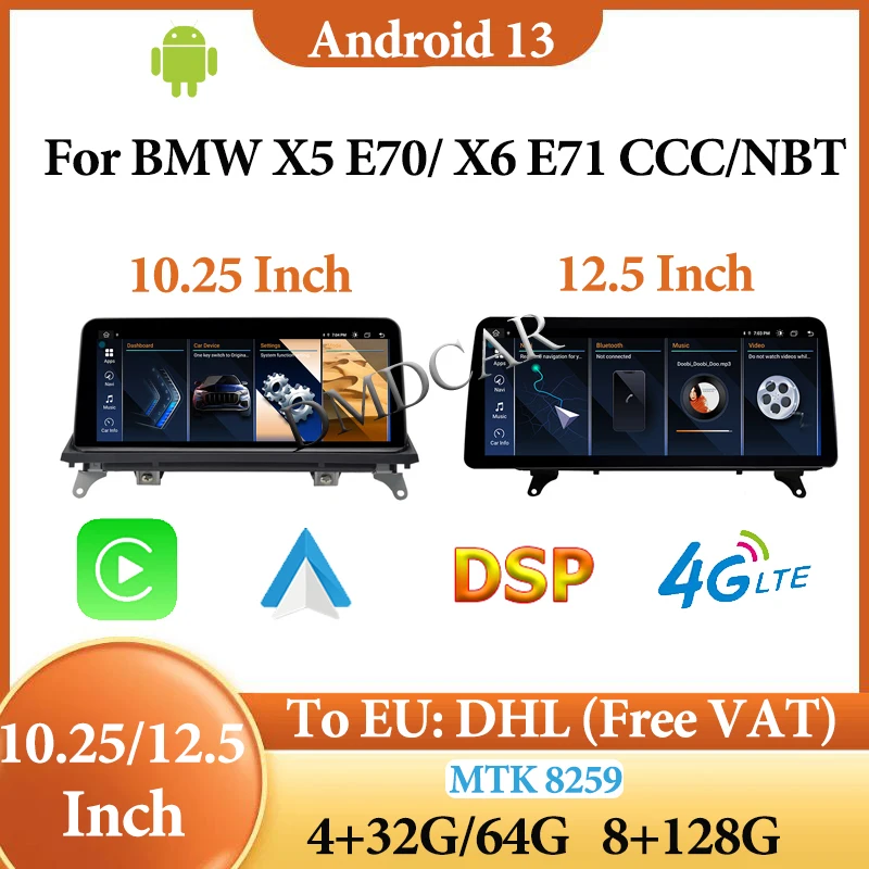 

8 Core 8G 128G Android13 For BMW X5 X6 E70 E71 Video Radio Player GPS Navigation Central Multimedia Carplay IPS HD Screen