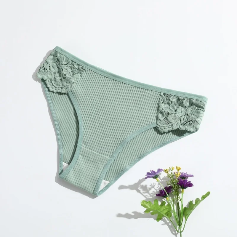 1PC Cotton Panties Women Low Rise Briefs Breathable Lace Trims Underwear Solid Color Panty Female Underpants Sexy Lingerie