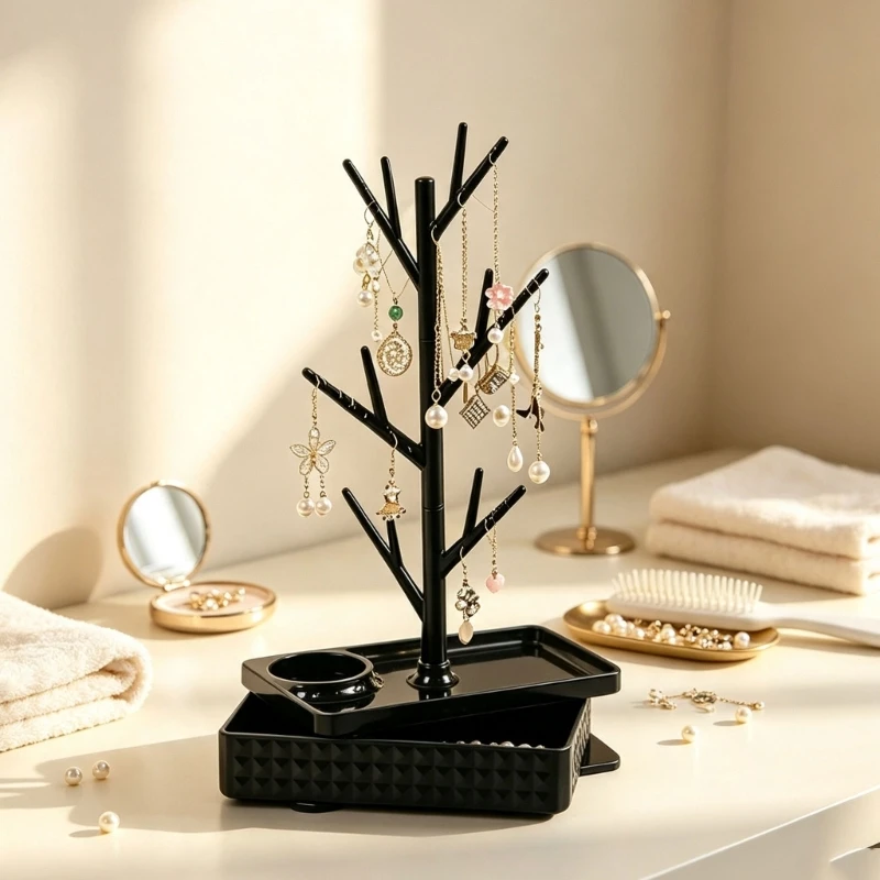Jewelry Display Stand Tray Tree Storage Racks Earrings Necklaces Rings Jewelry Boxes Case Desktop Holder Make Up Decor