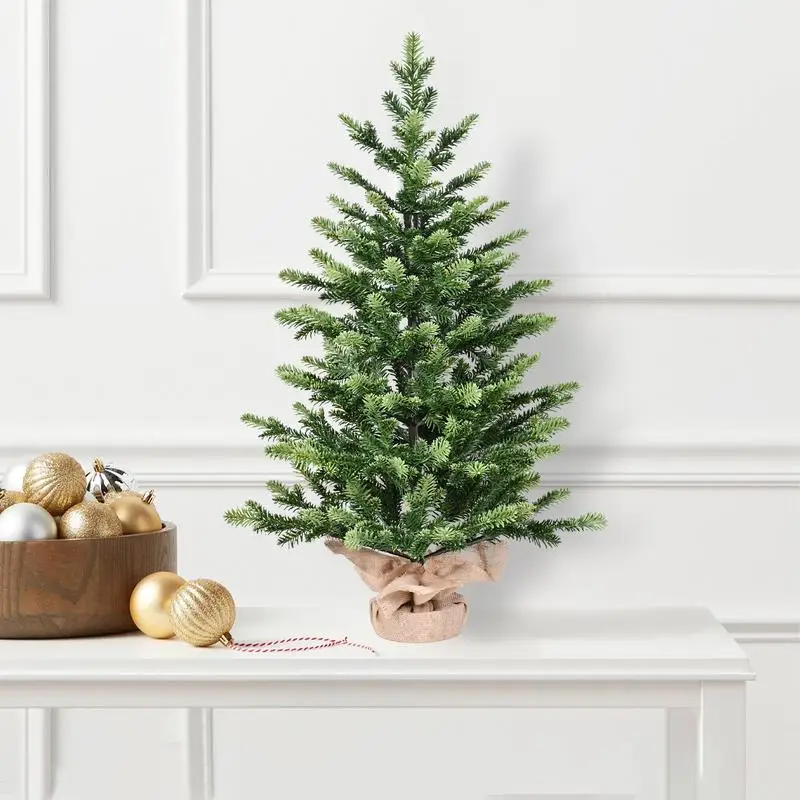 

2FT Full PE Tabletop Christmas Tree with 230 Tips, Realistic Green Mini Tree with Cement-Filled Base – Small Holiday Decor for