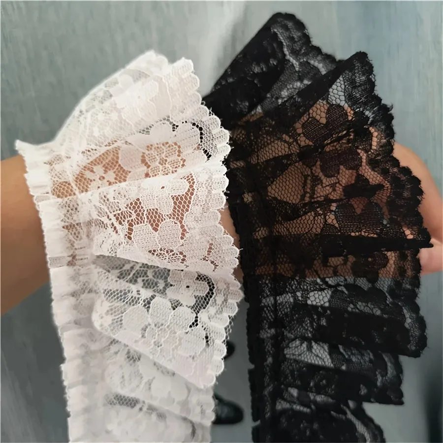 Cinta de Encaje Bordado 3D con Flores Blancas y Negras de 6 cm de Ancho, para Decoración de Vestidos, Cuellos, Apliques de Costura, Guipur para Bodas, 1 Yarda