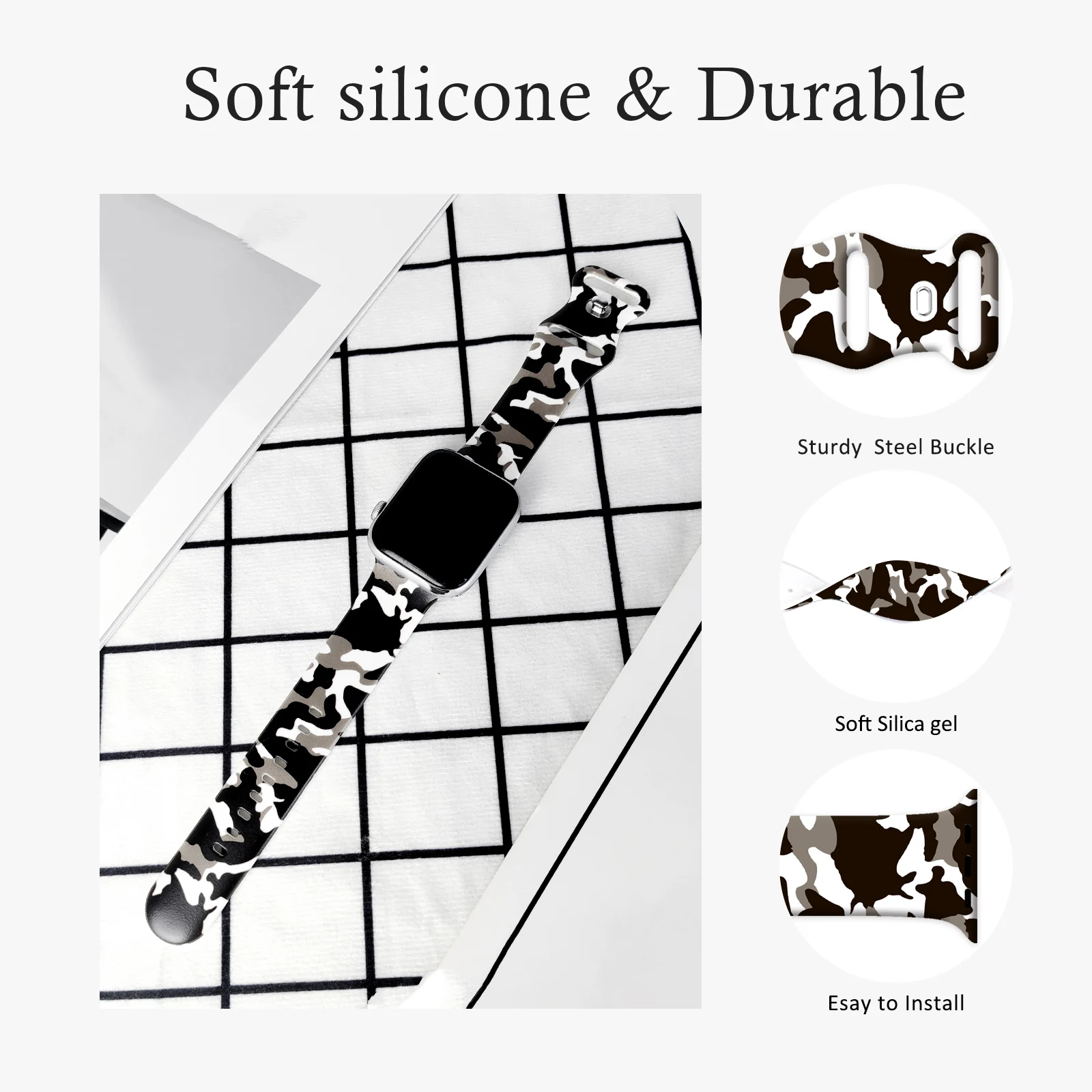Camouflage Printed Strap for Apple Watch 10 9 8 7 SE Silicone Band Replaceable Bracelet for iWatch 49mm 46mm 44mm 42mm Watchband