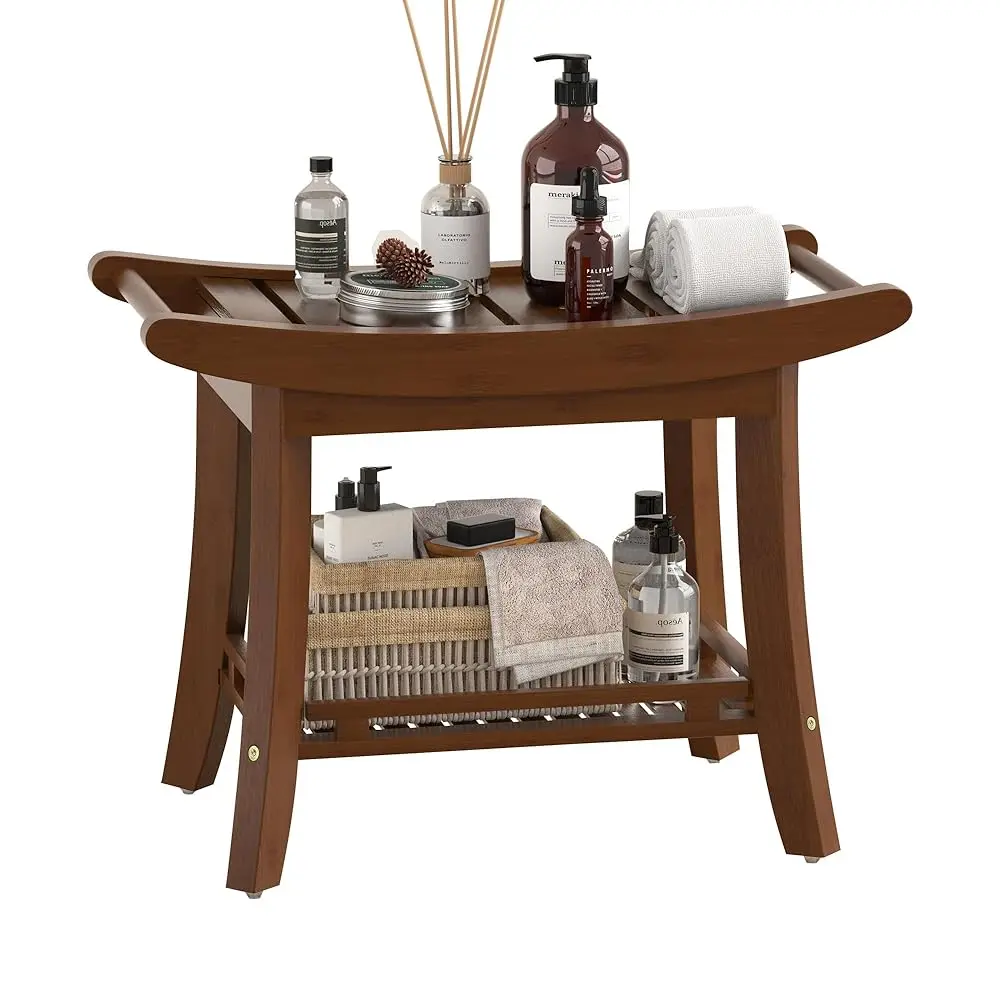 

Bamboo Shower Bench Chair Bathroom Shower Stool Seat For Inside Shower Bathtub With Storage Shelf Shower Foot Rest For Shaving