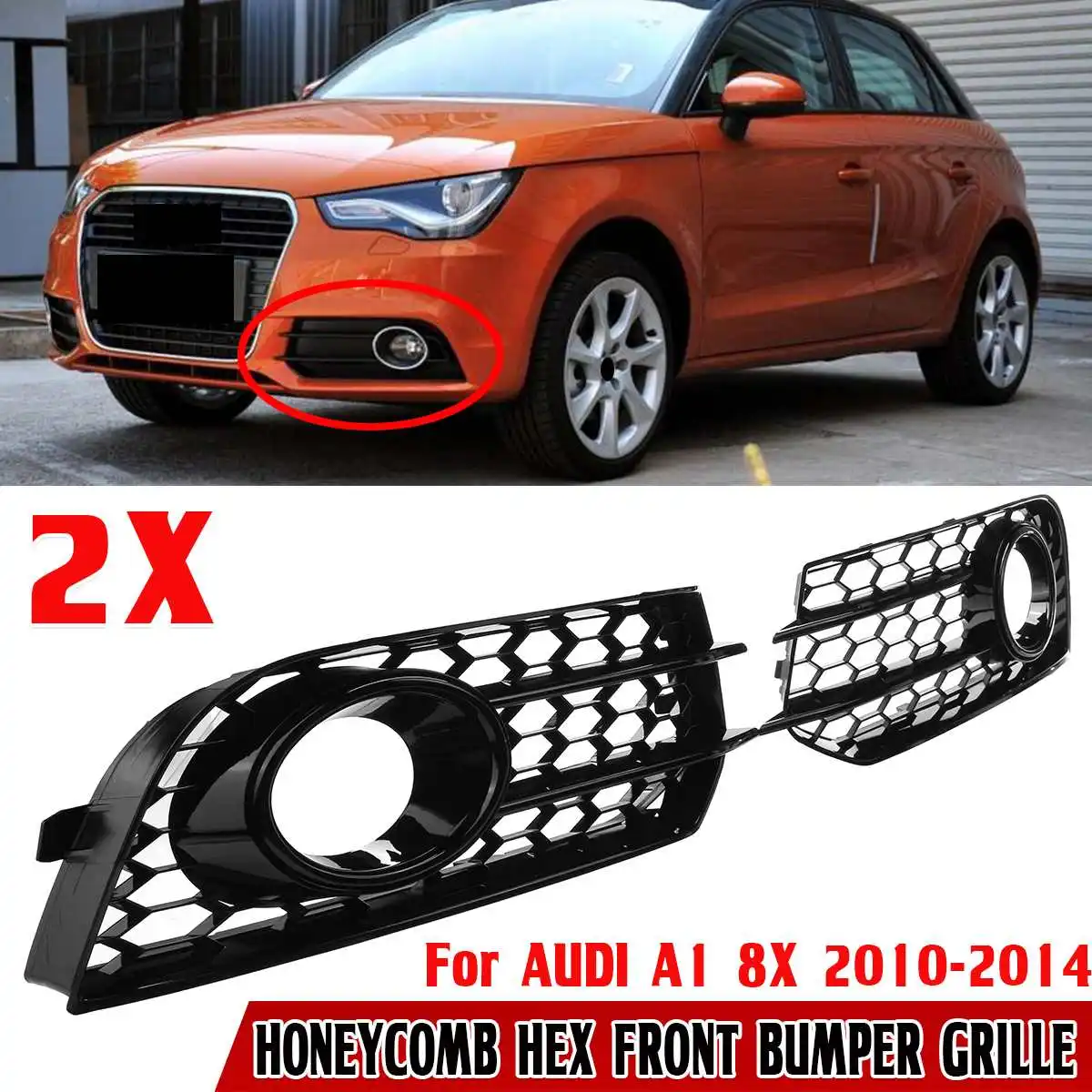 

2x Honeycomb Mesh Car Fog Light Grille Fog Lamp Cover For AUDI A1 8X 2010-2014 Lower Bumper Grill Lamp Hood X0807681A 8X0807682A