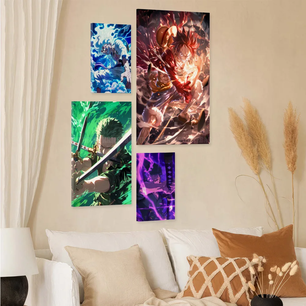 Lukisan Kanvas Dekorasi Rumah One Piece 1 Buah Gambar Dekorasi Anime dengan Bingkai Poster Cetak Karya Seni Dinding untuk Mural Ruang Tamu