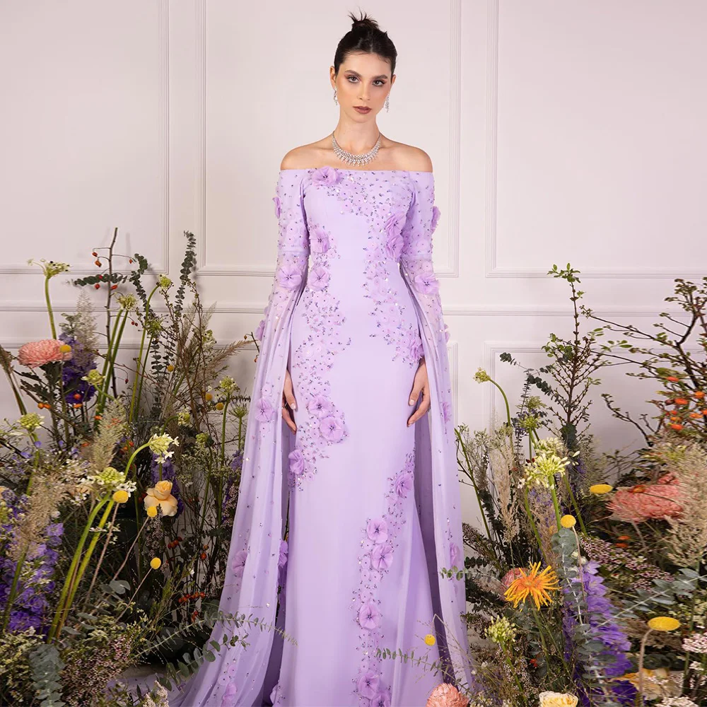 

Delicate 3D Flowers Homecoming Dress Customized Boat Neck Long Sleeves Robe de soirée Temperament Mermaid Sequined Prom Dresses