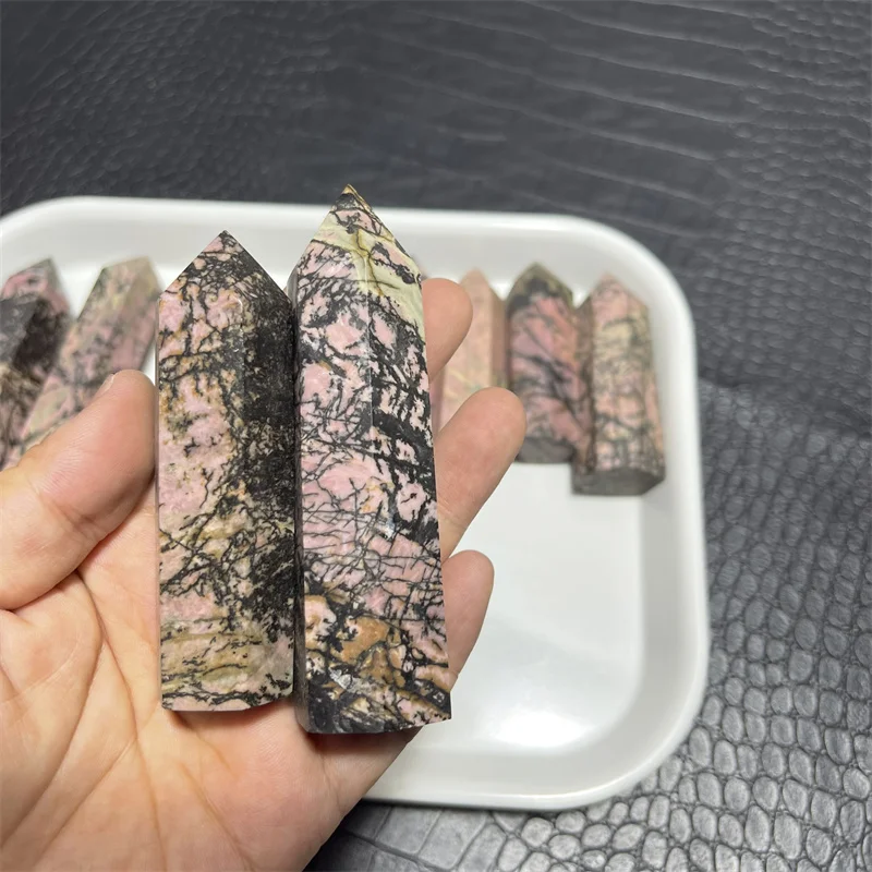 1kg Natural Quartz Point Rhodonite Healing Obelisk Pink Stone Wand Rhodochrosite Ornament for Home Decor Energy Stone Pyramid
